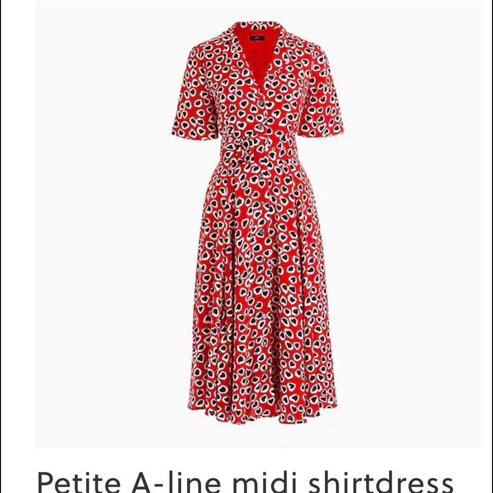 J Crew red heart print shirt dress 6P Petite NWT